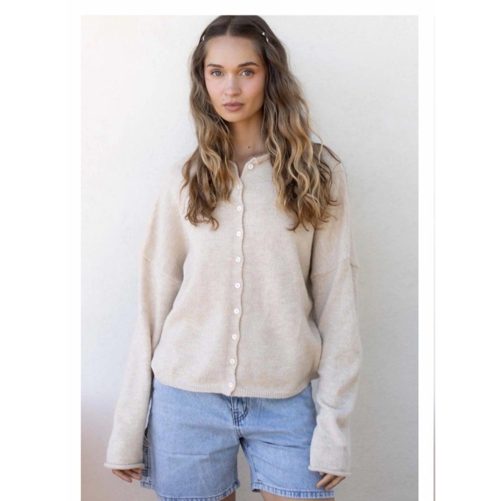 Things Between Natural Piper Cardigan SZ M Roll Neck Minimalist Neutral Capsule